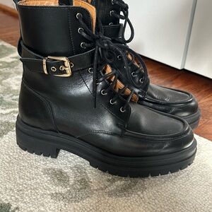 Sezane Black Lace-Up Boots with Gold Accent